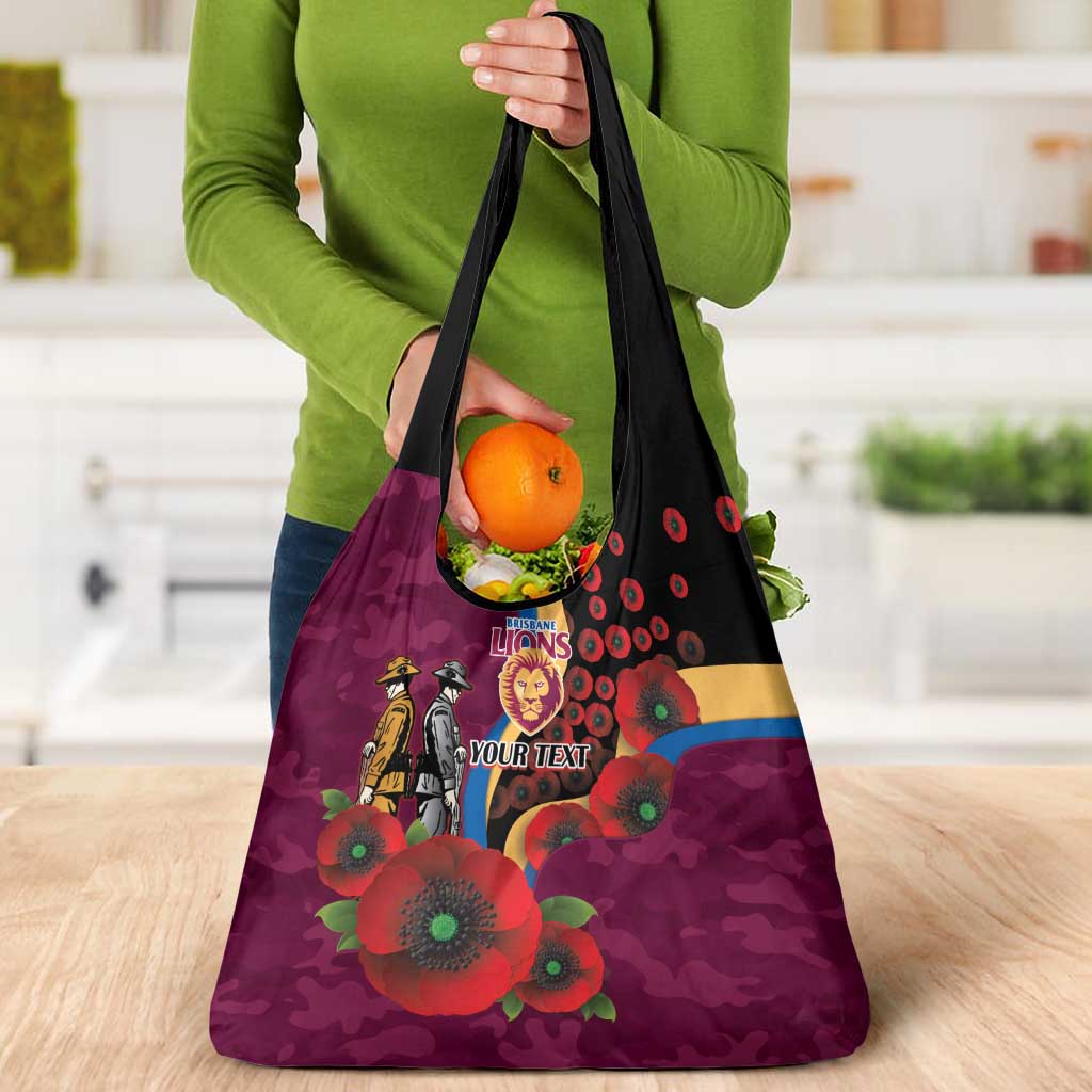 Brisbane Lions ANZAC Personalised Grocery Bag Lest We Forget Poppy Camo