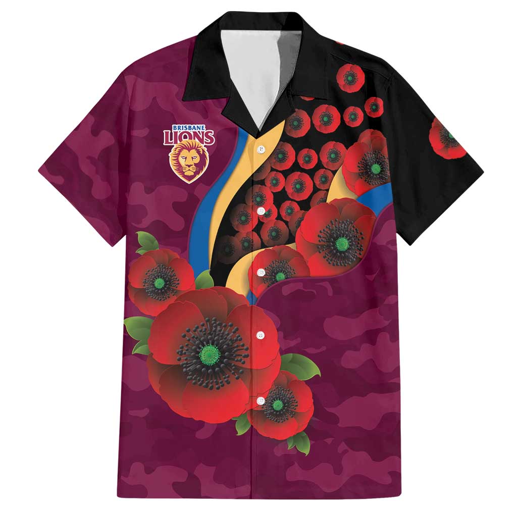 Brisbane Lions ANZAC Personalised Hawaiian Shirt Lest We Forget Poppy Camo