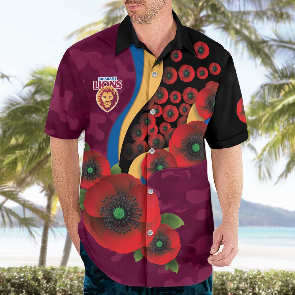 Brisbane Lions ANZAC Personalised Hawaiian Shirt Lest We Forget Poppy Camo