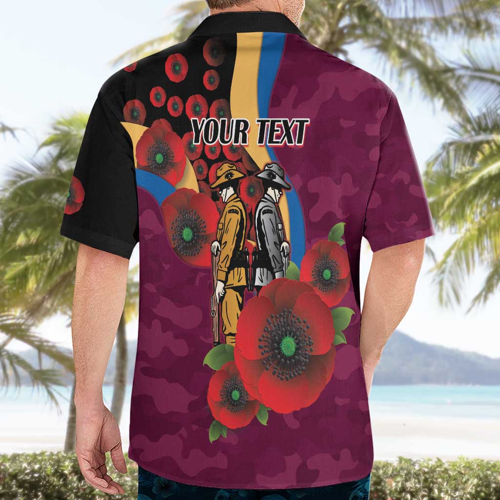 Brisbane Lions ANZAC Personalised Hawaiian Shirt Lest We Forget Poppy Camo