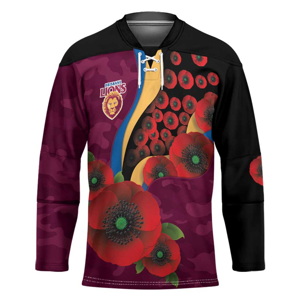 Brisbane Lions ANZAC Personalised Hockey Jersey Lest We Forget Poppy Camo