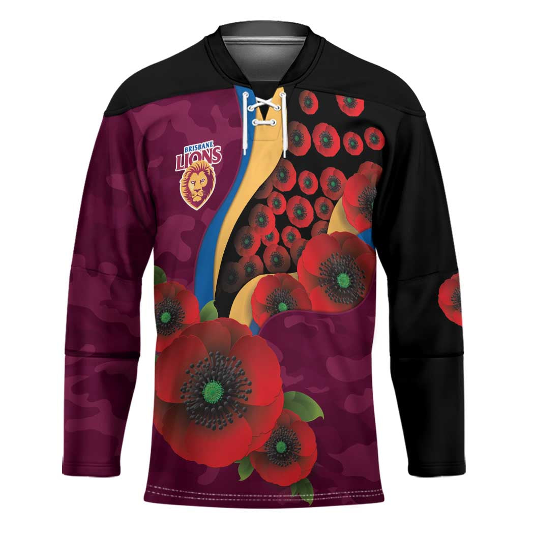 Brisbane Lions ANZAC Personalised Hockey Jersey Lest We Forget Poppy Camo