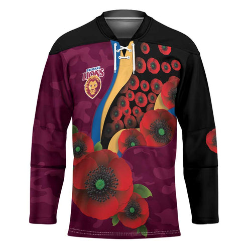 Brisbane Lions ANZAC Personalised Hockey Jersey Lest We Forget Poppy Camo