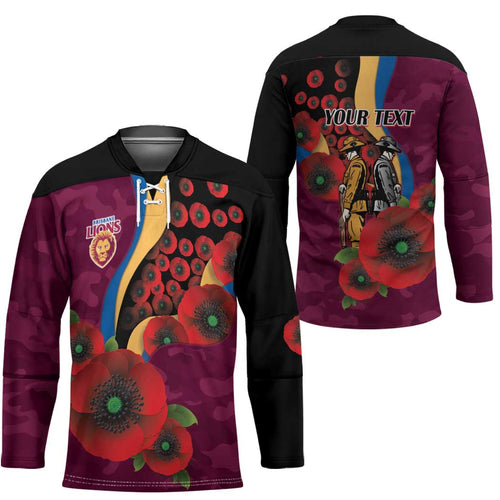 Brisbane Lions ANZAC Personalised Hockey Jersey Lest We Forget Poppy Camo