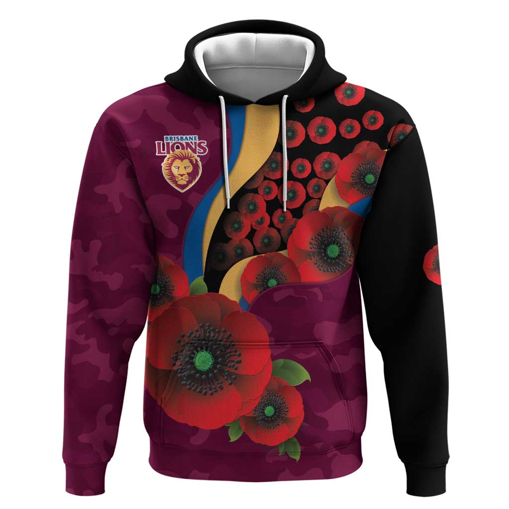 Brisbane Lions ANZAC Personalised Hoodie Lest We Forget Poppy Camo