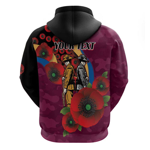 Brisbane Lions ANZAC Personalised Hoodie Lest We Forget Poppy Camo