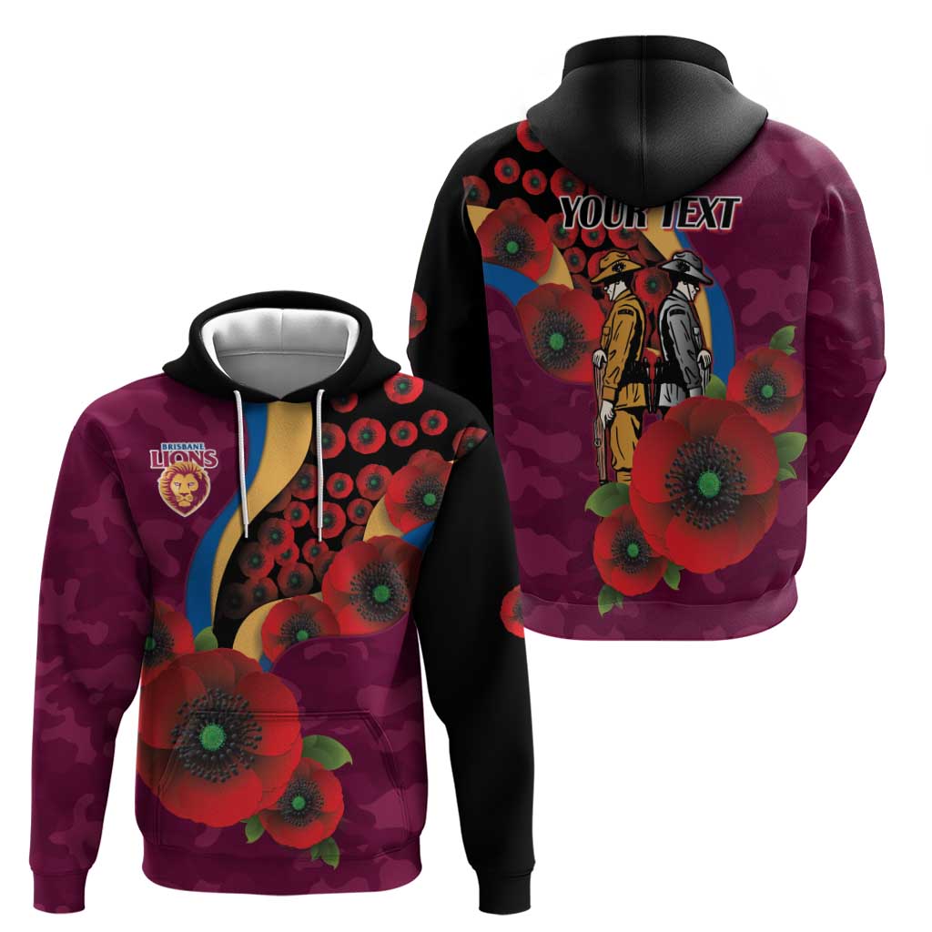 Brisbane Lions ANZAC Personalised Hoodie Lest We Forget Poppy Camo