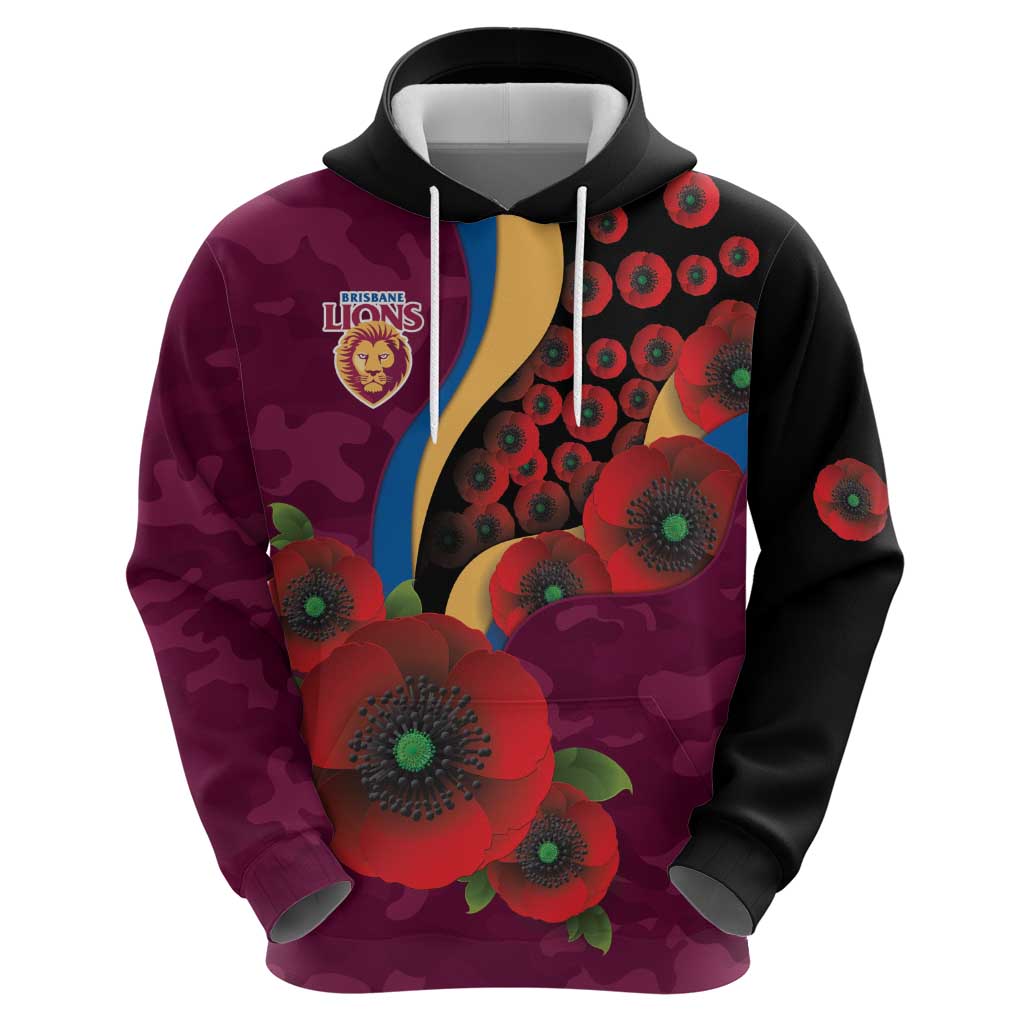 Brisbane Lions ANZAC Personalised Hoodie Lest We Forget Poppy Camo