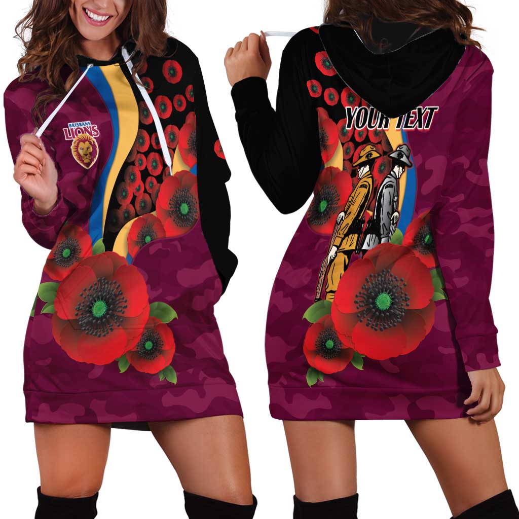 Brisbane Lions ANZAC Personalised Hoodie Dress Lest We Forget Poppy Camo