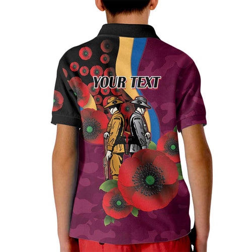 Brisbane Lions ANZAC Personalised Kid Polo Shirt Lest We Forget Poppy Camo