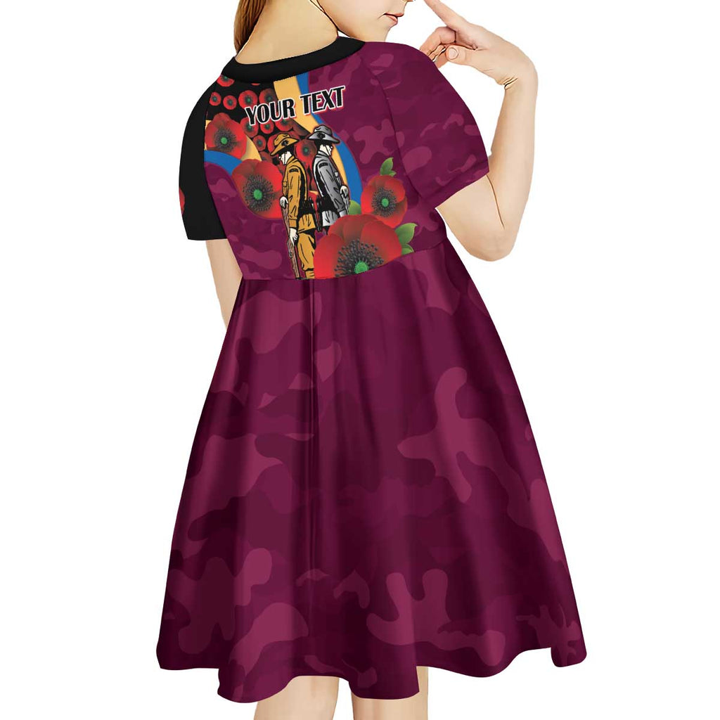 Brisbane Lions ANZAC Personalised Kid Short Sleeve Dress Lest We Forget Poppy Camo