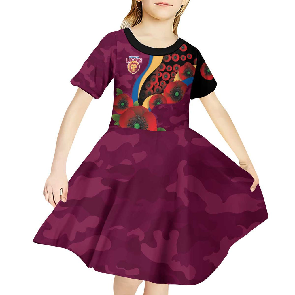 Brisbane Lions ANZAC Personalised Kid Short Sleeve Dress Lest We Forget Poppy Camo