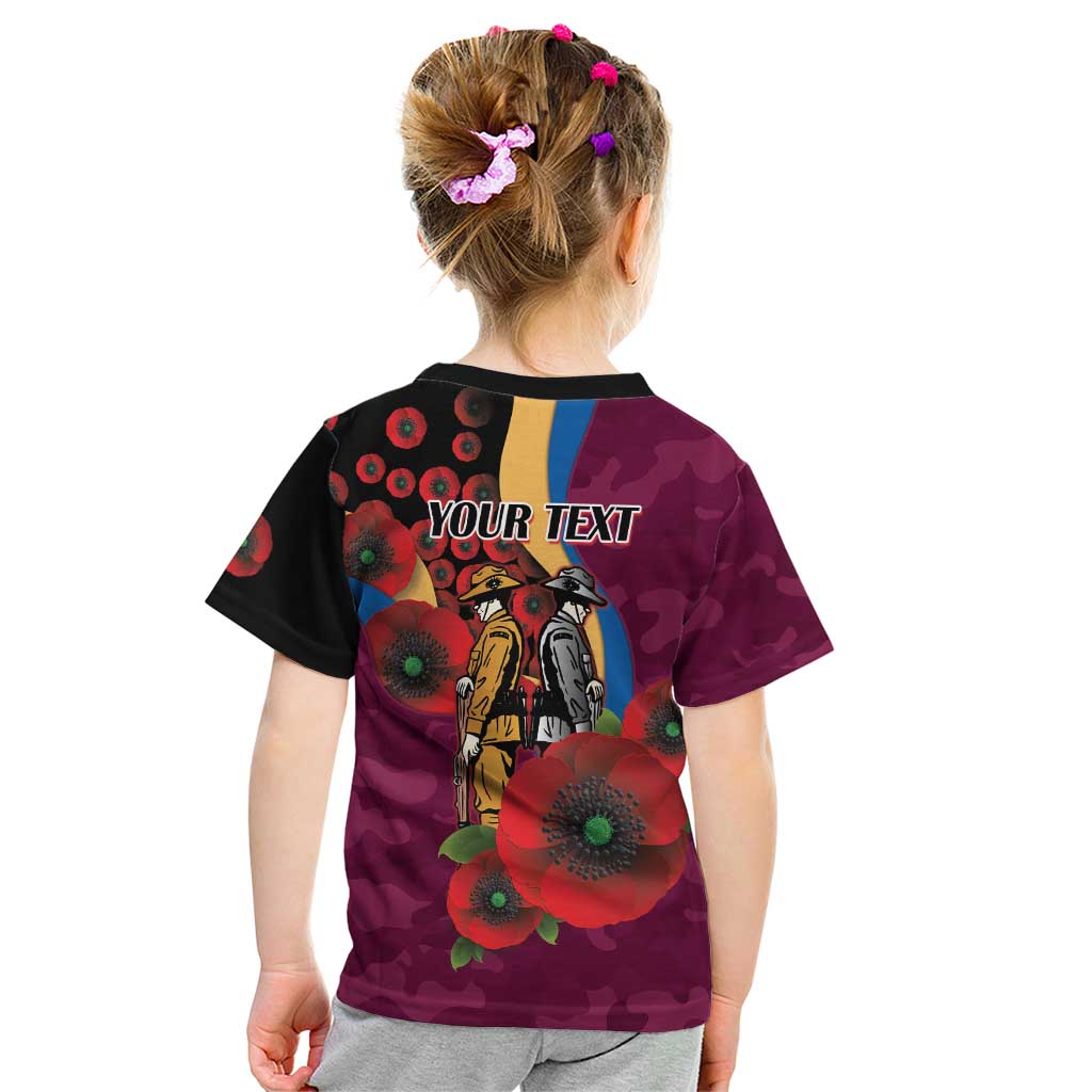 Brisbane Lions ANZAC Personalised Kid T Shirt Lest We Forget Poppy Camo