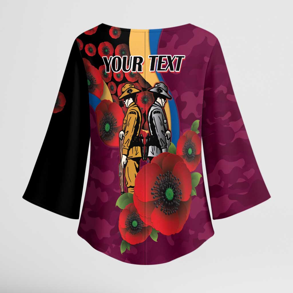 Brisbane Lions ANZAC Personalised Kimono Sleeve Blouse Lest We Forget Poppy Camo