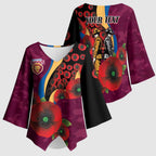 Brisbane Lions ANZAC Personalised Kimono Sleeve Blouse Lest We Forget Poppy Camo