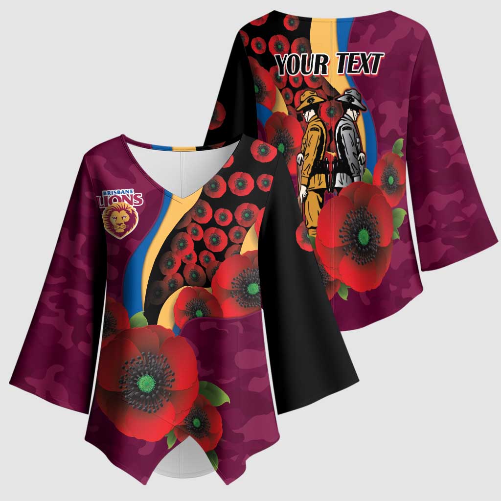 Brisbane Lions ANZAC Personalised Kimono Sleeve Blouse Lest We Forget Poppy Camo
