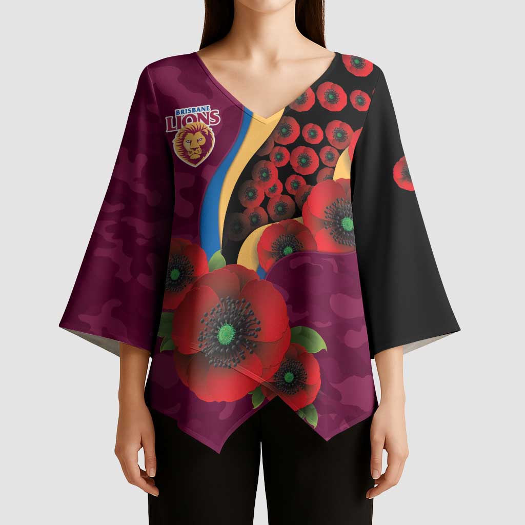 Brisbane Lions ANZAC Personalised Kimono Sleeve Blouse Lest We Forget Poppy Camo