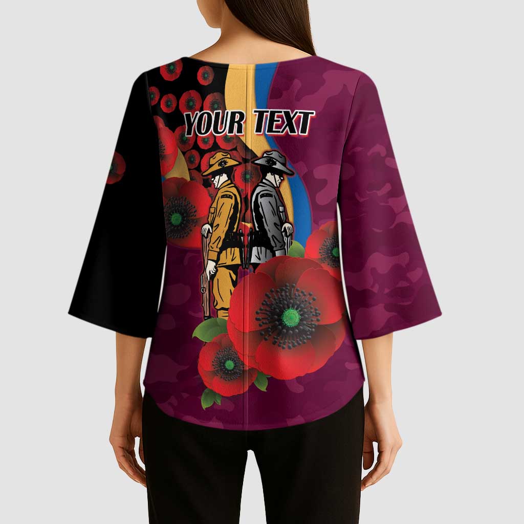 Brisbane Lions ANZAC Personalised Kimono Sleeve Blouse Lest We Forget Poppy Camo