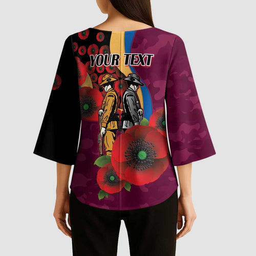 Brisbane Lions ANZAC Personalised Kimono Sleeve Blouse Lest We Forget Poppy Camo