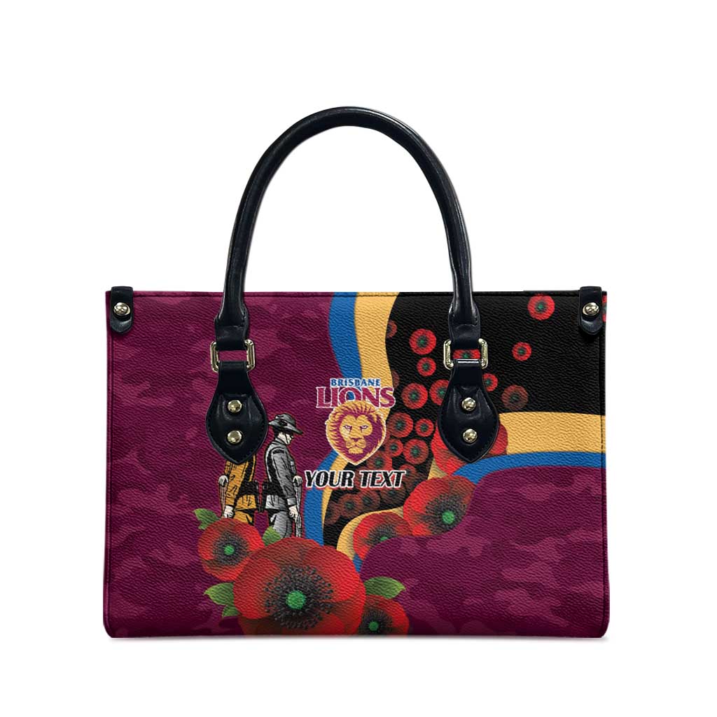 Brisbane Lions ANZAC Personalised Leather Bag Lest We Forget Poppy Camo