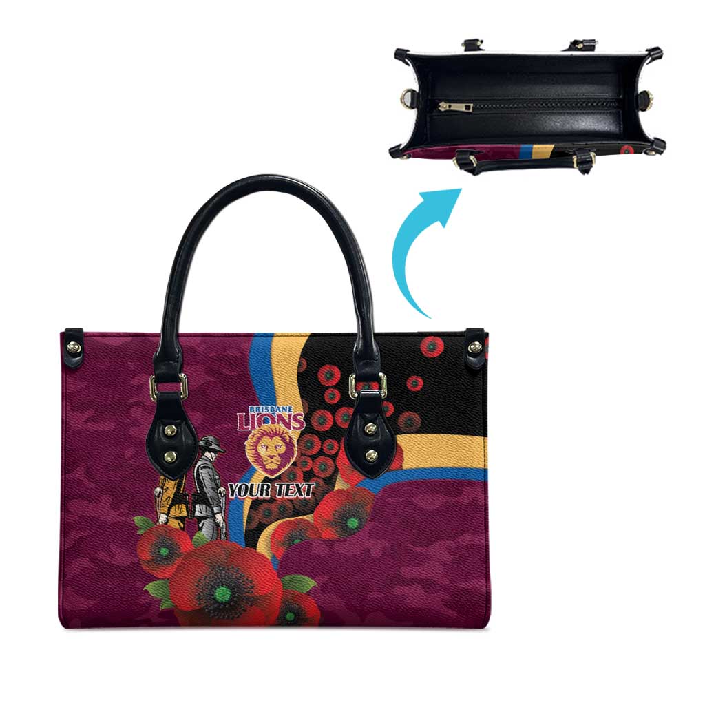 Brisbane Lions ANZAC Personalised Leather Bag Lest We Forget Poppy Camo