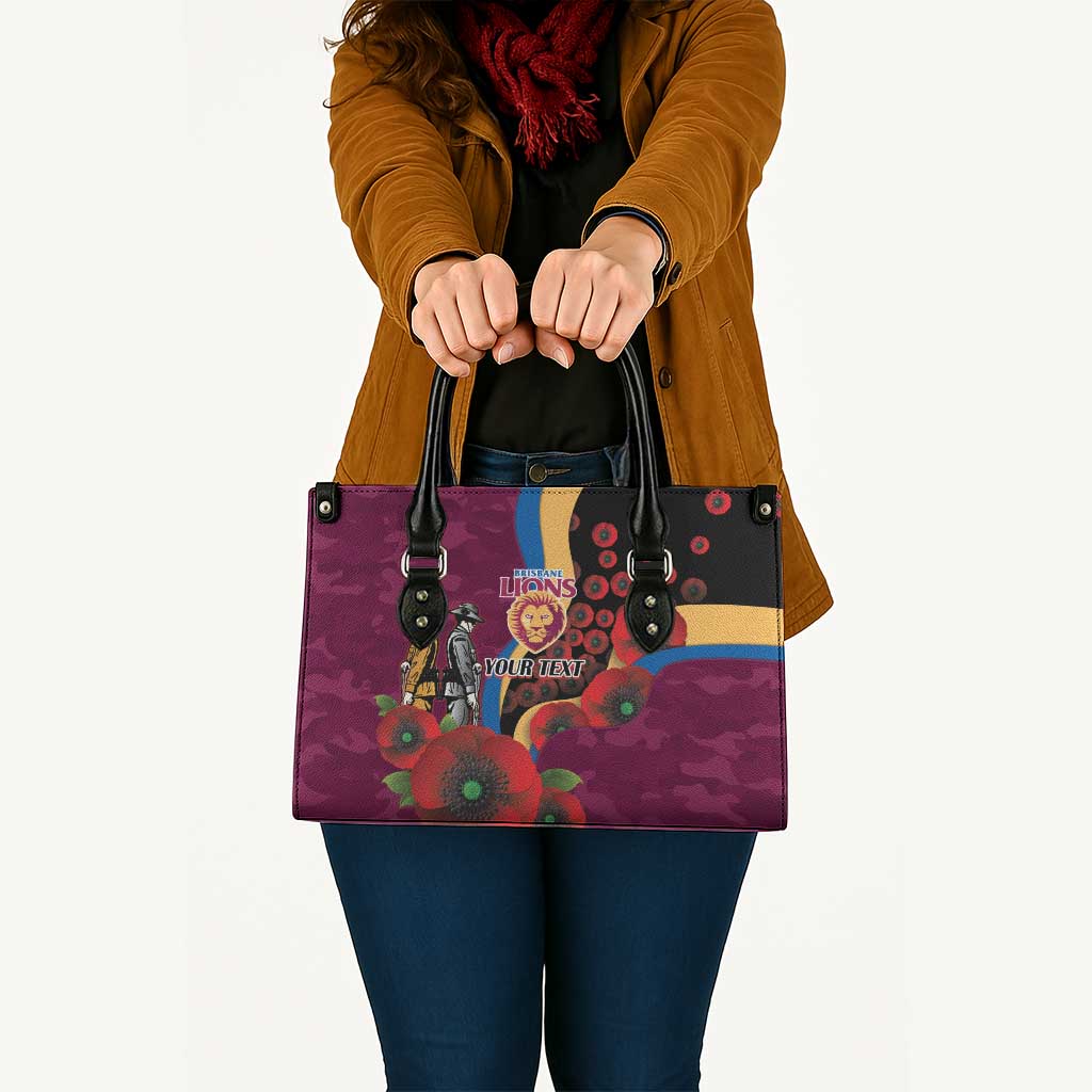 Brisbane Lions ANZAC Personalised Leather Bag Lest We Forget Poppy Camo