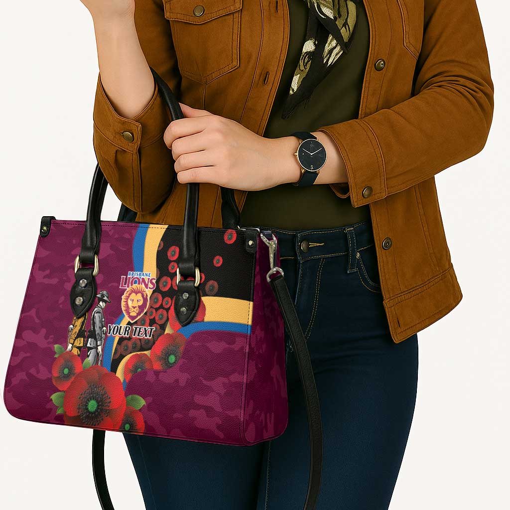 Brisbane Lions ANZAC Personalised Leather Bag Lest We Forget Poppy Camo