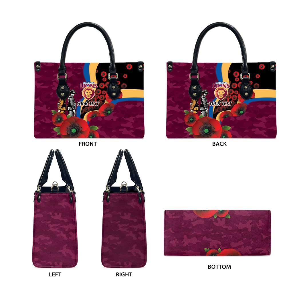 Brisbane Lions ANZAC Personalised Leather Bag Lest We Forget Poppy Camo
