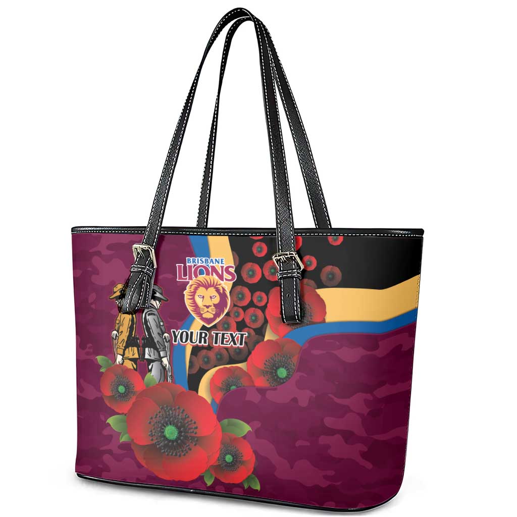 Brisbane Lions ANZAC Personalised Leather Tote Bag Lest We Forget Poppy Camo