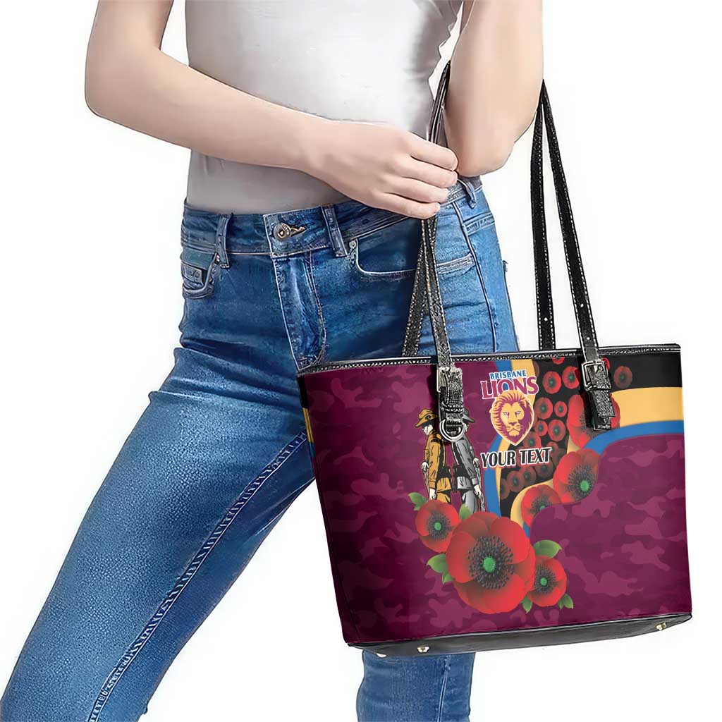 Brisbane Lions ANZAC Personalised Leather Tote Bag Lest We Forget Poppy Camo