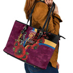Brisbane Lions ANZAC Personalised Leather Tote Bag Lest We Forget Poppy Camo