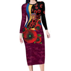 Brisbane Lions ANZAC Personalised Long Sleeve Bodycon Dress Lest We Forget Poppy Camo