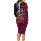 Brisbane Lions ANZAC Personalised Long Sleeve Bodycon Dress Lest We Forget Poppy Camo