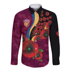 Brisbane Lions ANZAC Personalised Long Sleeve Button Shirt Lest We Forget Poppy Camo