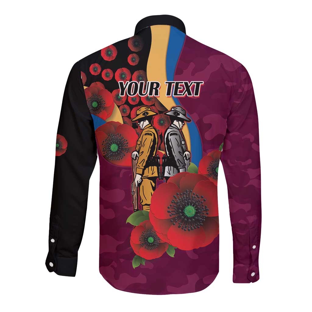 Brisbane Lions ANZAC Personalised Long Sleeve Button Shirt Lest We Forget Poppy Camo