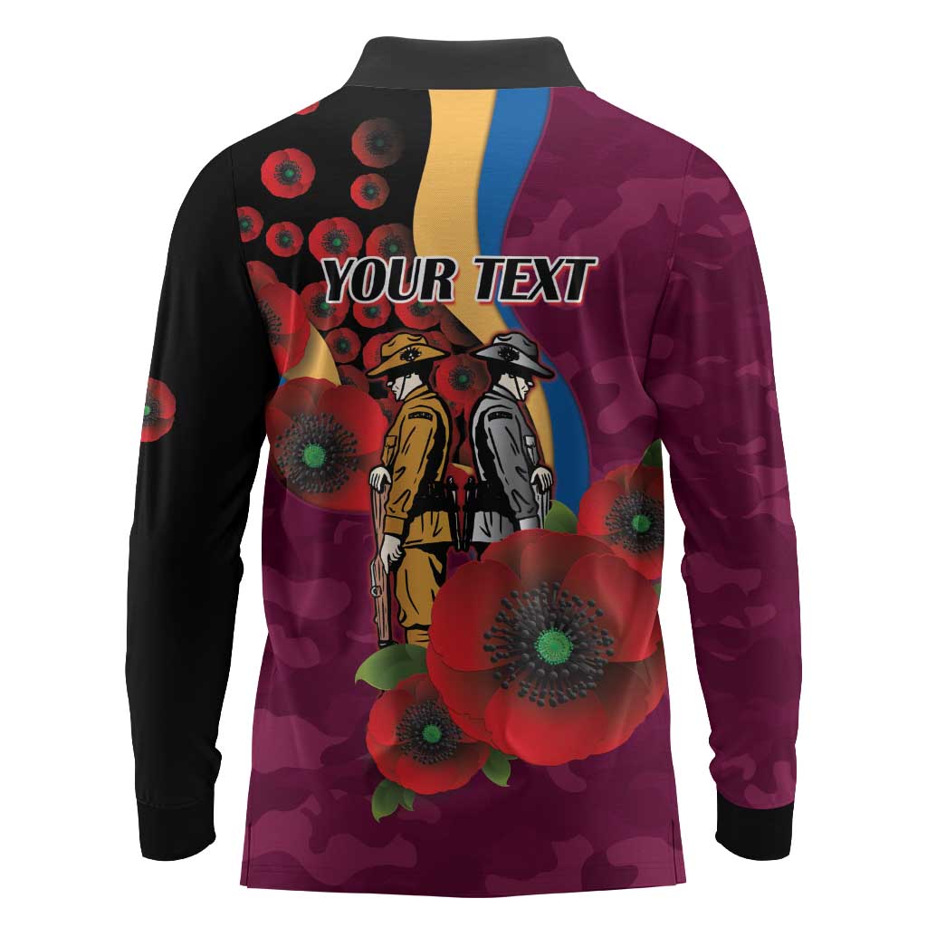 Brisbane Lions ANZAC Personalised Long Sleeve Polo Shirt Lest We Forget Poppy Camo