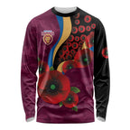 Brisbane Lions ANZAC Personalised Long Sleeve Shirt Lest We Forget Poppy Camo