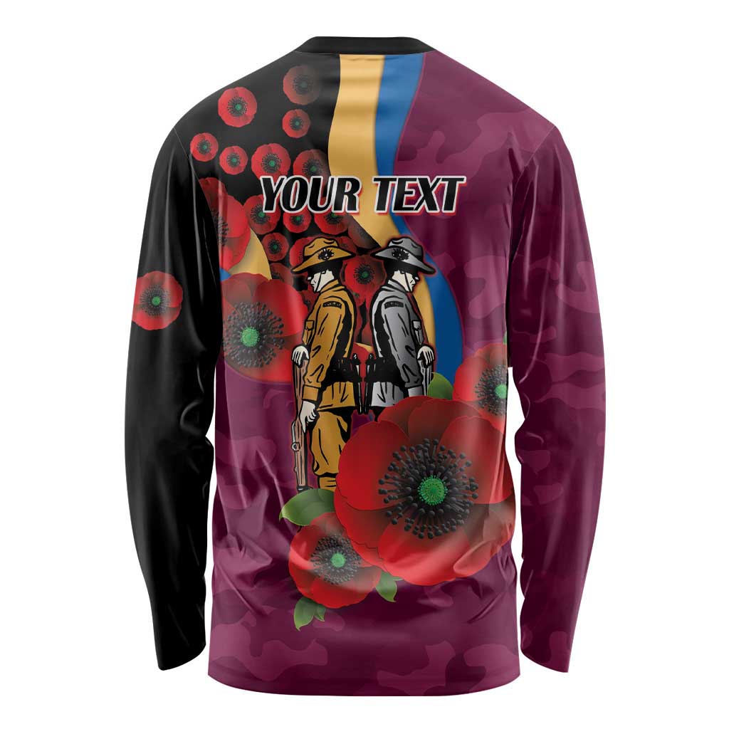 Brisbane Lions ANZAC Personalised Long Sleeve Shirt Lest We Forget Poppy Camo
