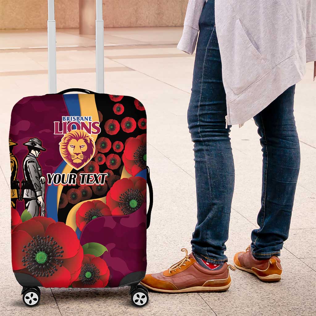 Brisbane Lions ANZAC Personalised Luggage Cover Lest We Forget Poppy Camo