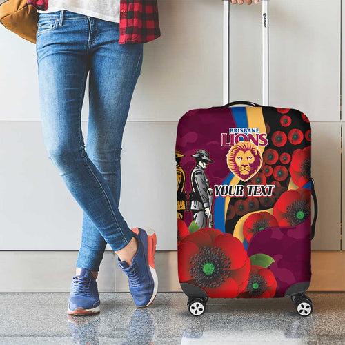 Brisbane Lions ANZAC Personalised Luggage Cover Lest We Forget Poppy Camo