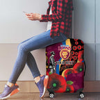 Brisbane Lions ANZAC Personalised Luggage Cover Lest We Forget Poppy Camo