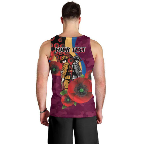 Brisbane Lions ANZAC Personalised Men Tank Top Lest We Forget Poppy Camo