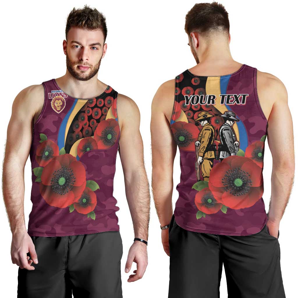 Brisbane Lions ANZAC Personalised Men Tank Top Lest We Forget Poppy Camo