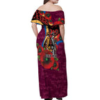 Brisbane Lions ANZAC Personalised Off Shoulder Maxi Dress Lest We Forget Poppy Camo