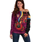 Brisbane Lions ANZAC Personalised Off Shoulder Sweater Lest We Forget Poppy Camo