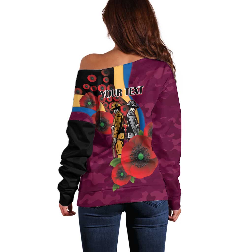 Brisbane Lions ANZAC Personalised Off Shoulder Sweater Lest We Forget Poppy Camo