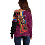 Brisbane Lions ANZAC Personalised Off Shoulder Sweater Lest We Forget Poppy Camo