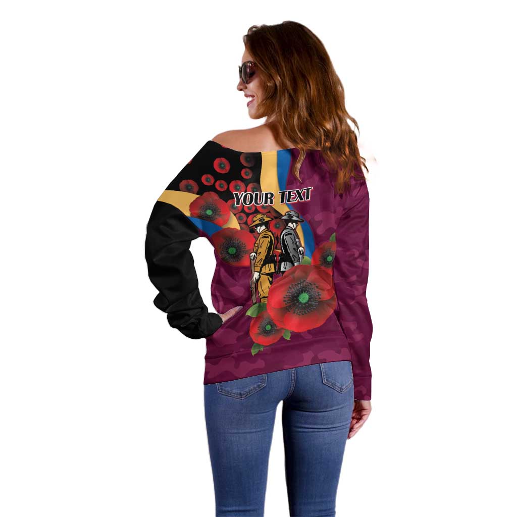Brisbane Lions ANZAC Personalised Off Shoulder Sweater Lest We Forget Poppy Camo