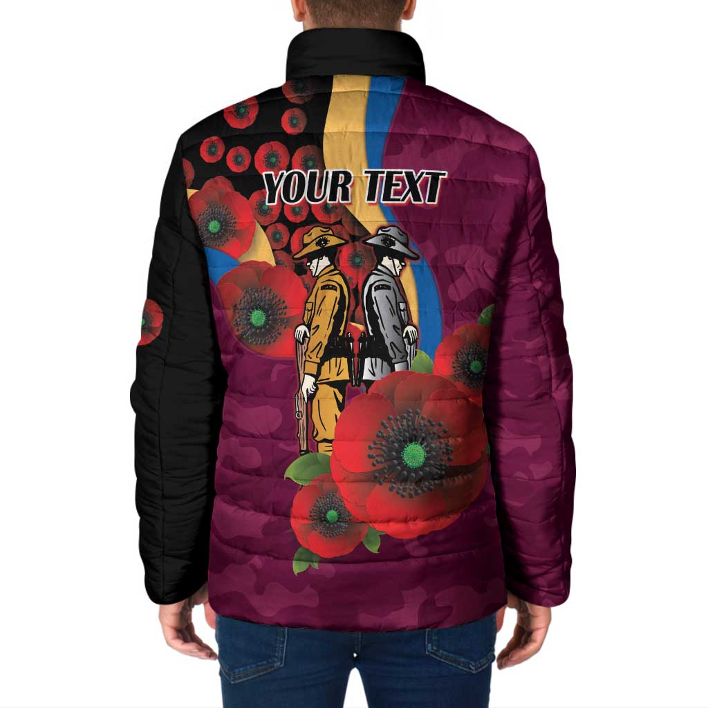 Brisbane Lions ANZAC Personalised Padded Jacket Lest We Forget Poppy Camo