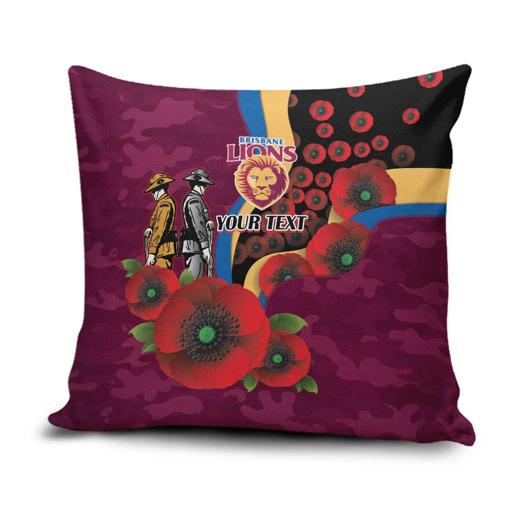 Brisbane Lions ANZAC Personalised Pillow Cover Lest We Forget Poppy Camo
